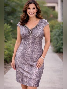 Antonio Melani Snake Print Embellished Dress‎ Size 4 Wedding Guest Date Dress